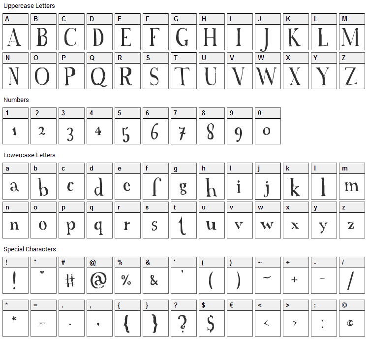 A Font with Serifs Font Character Map