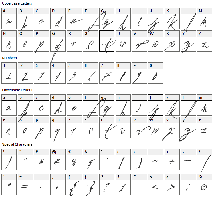 A Glitch In Time Font Character Map