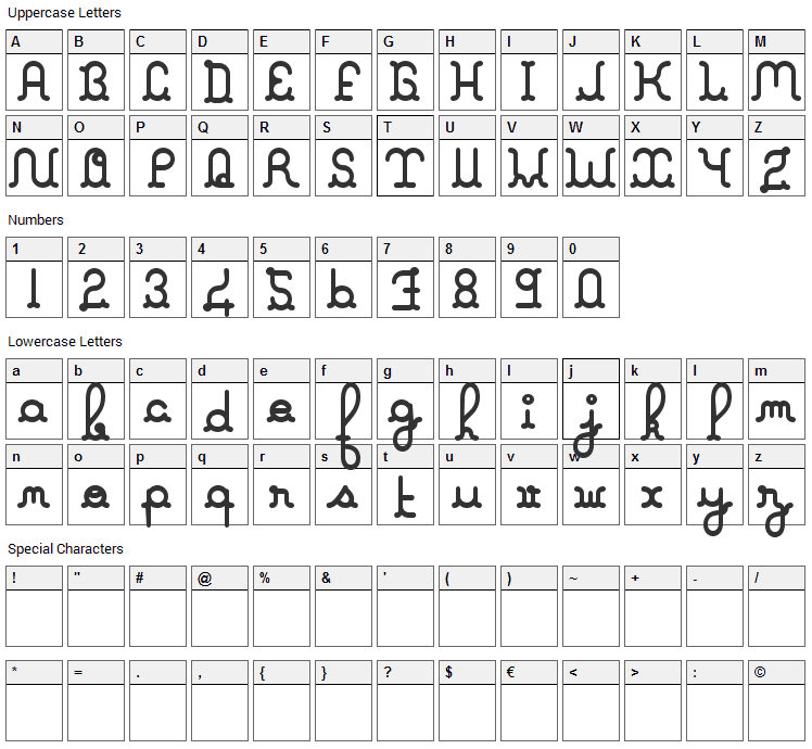 A La Nage Font Character Map