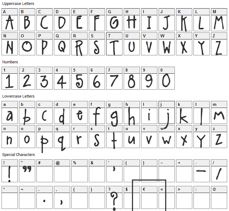 A Little Pot Font Character Map