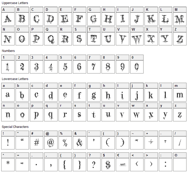 A Lolita Scorned Font Character Map