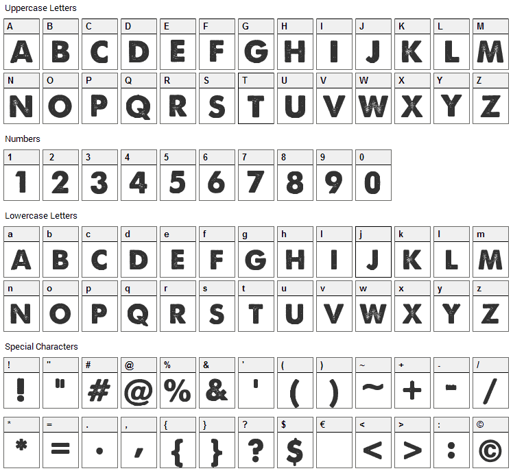 A Love of Thunder Font Character Map