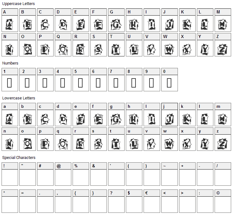 A star is born Font Character Map