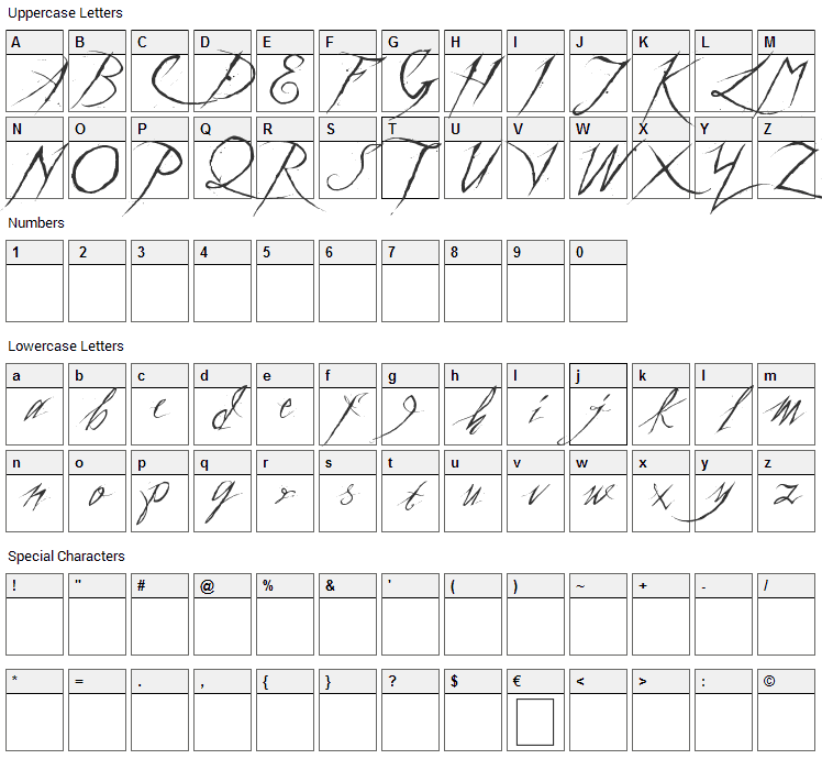 A Theme for Murder Font Character Map