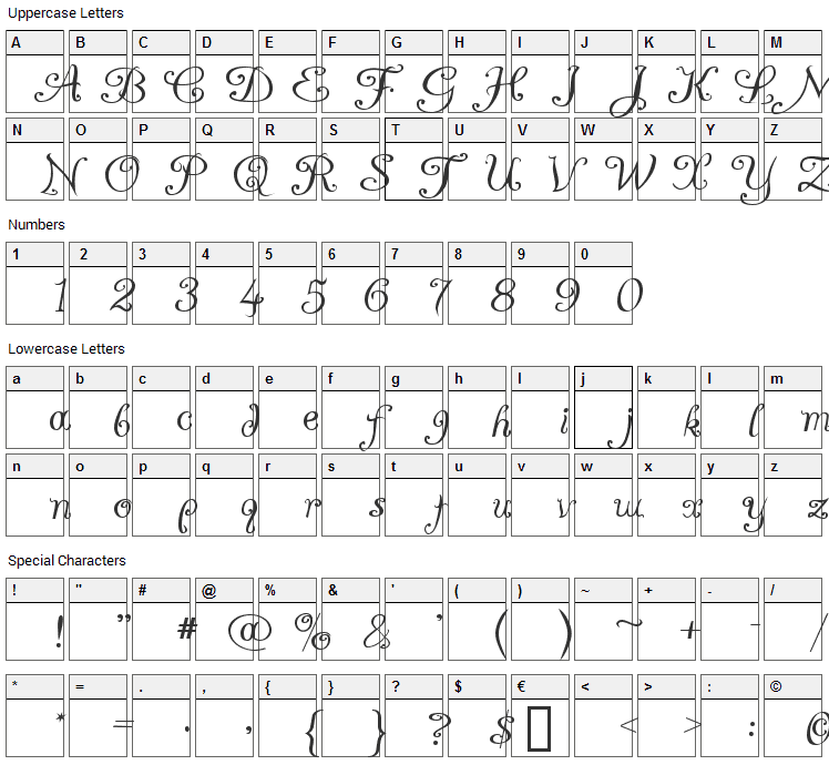 A Yummy Apology Font Character Map