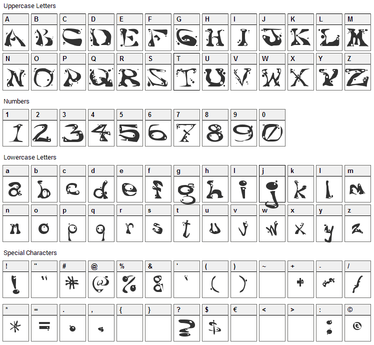 Aajax Surreal Freak Font Character Map