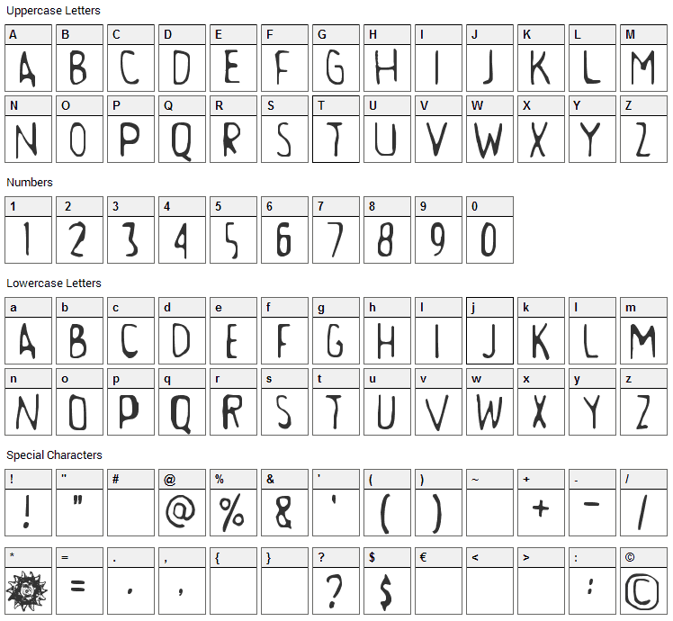 Aamunkoi Font Character Map