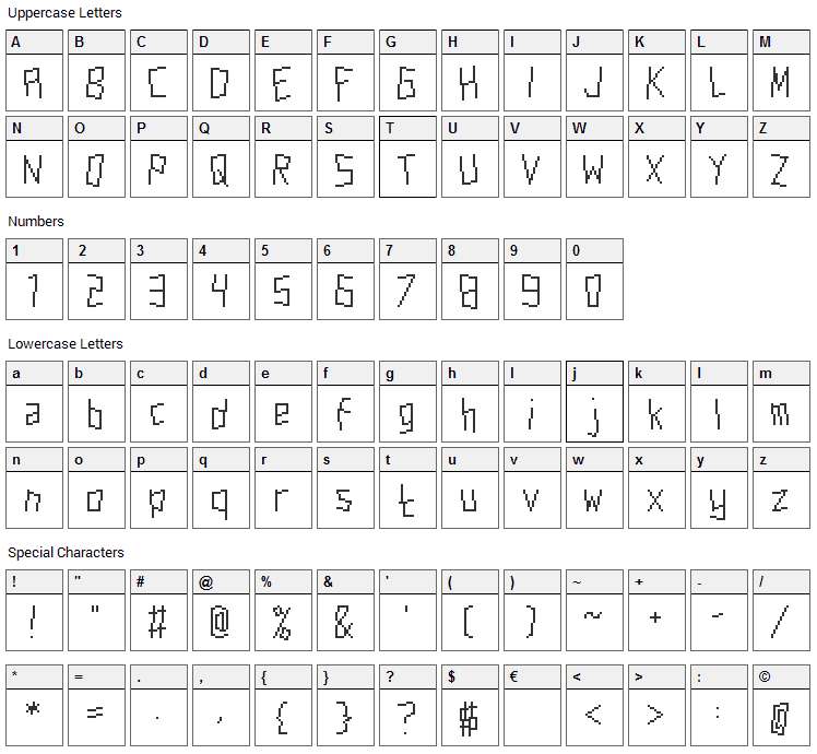 Aardvark Cwm Type Font Character Map