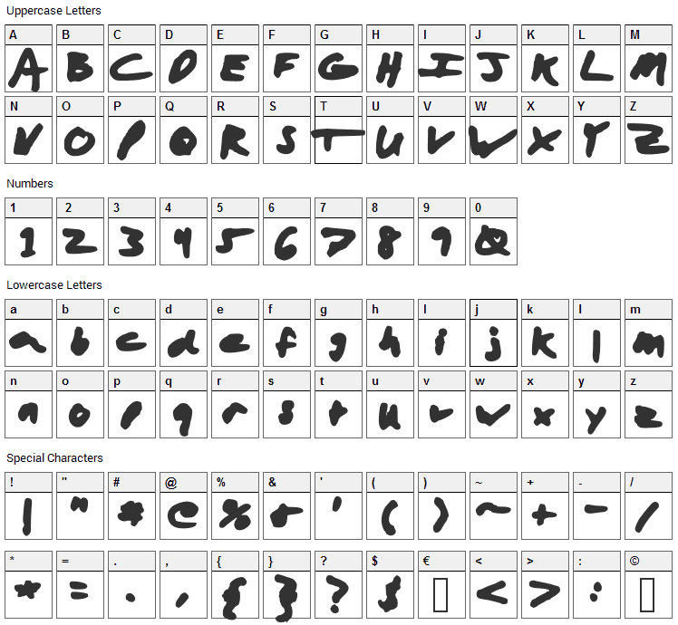 Aaron with a Marker Font Character Map