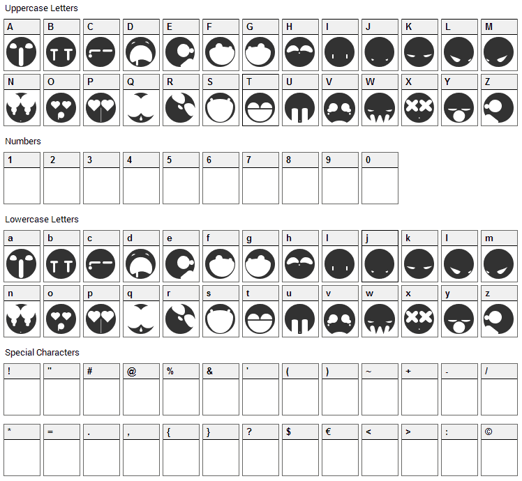 Aaronfaces Font Character Map