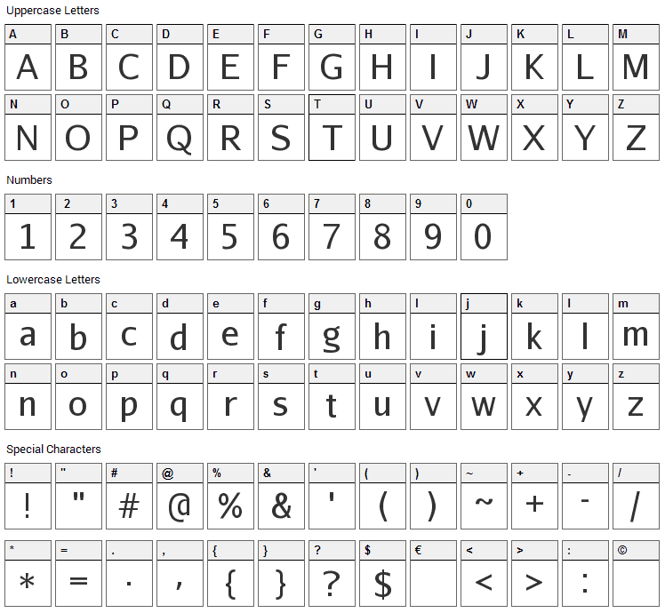 Abaku TL Sym Sans Font Character Map