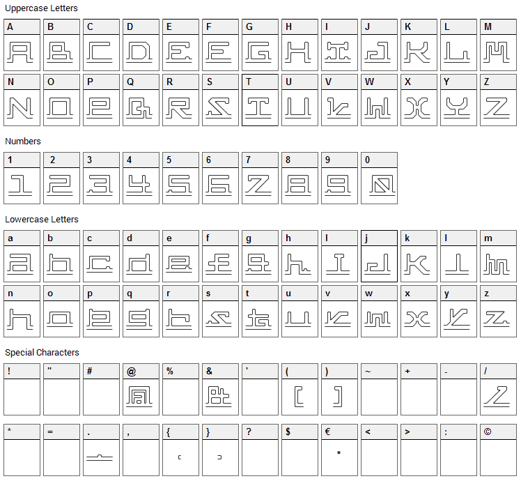 ABC, pipe Font Character Map