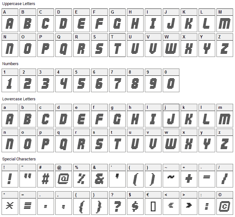 Abduction 2002 Font Character Map