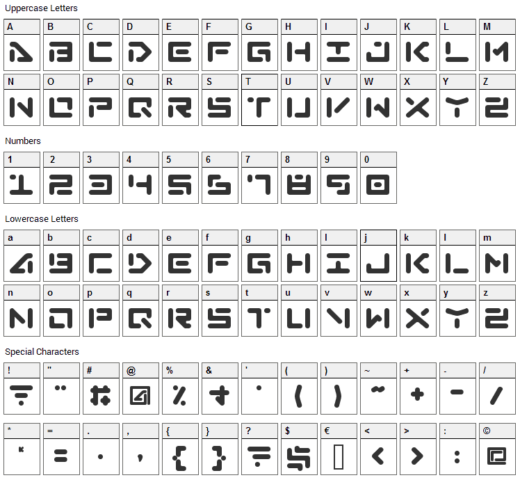 Abduction Font Character Map