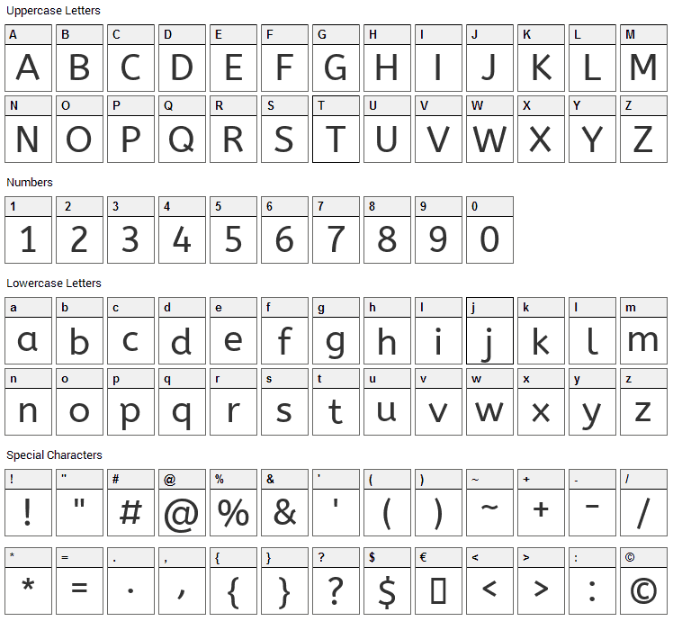 ABeeZee Font Character Map