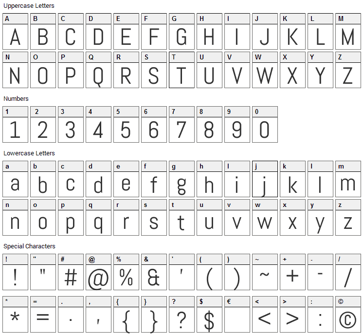 Abel Font Character Map