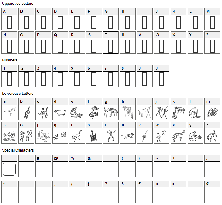 Aboriginebats Font Character Map
