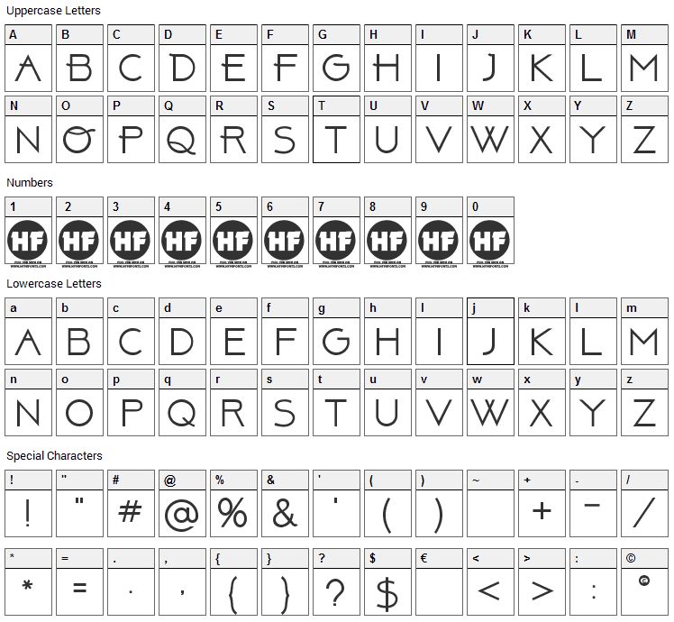 Above Font Character Map