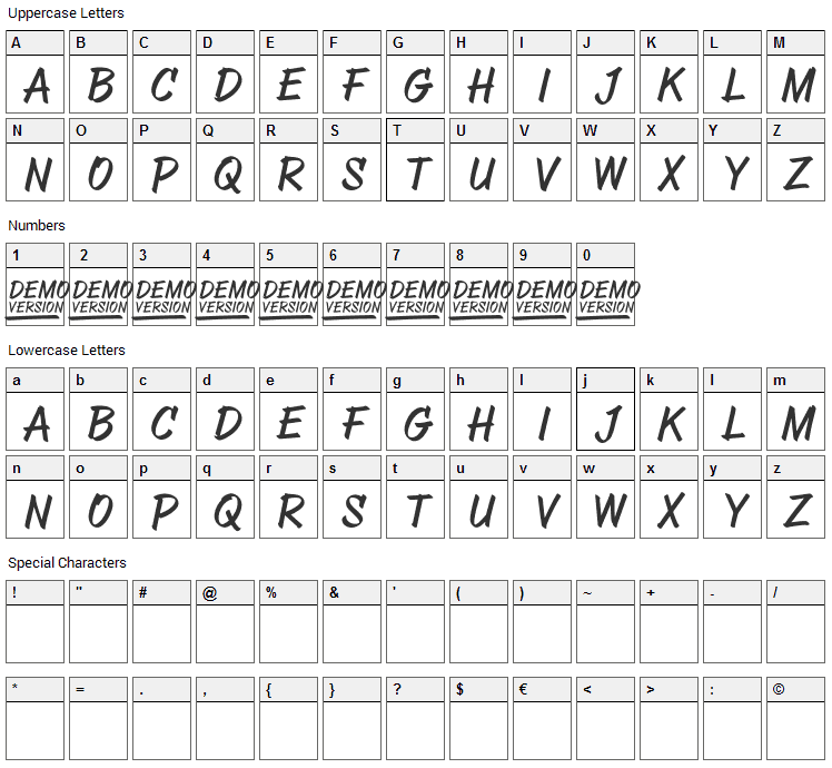 Abovea Font Character Map