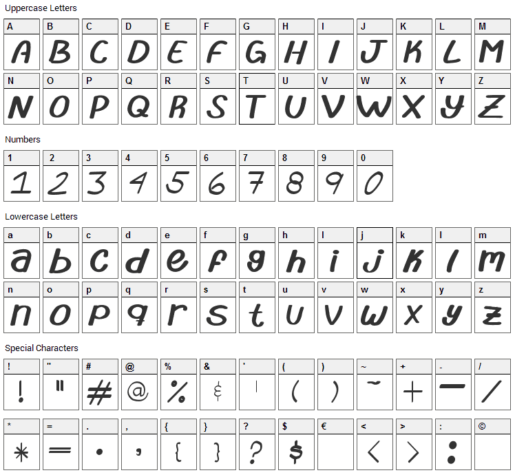 Abrila Font Character Map