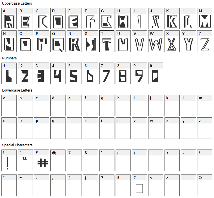 Abstract Abomination Font Character Map