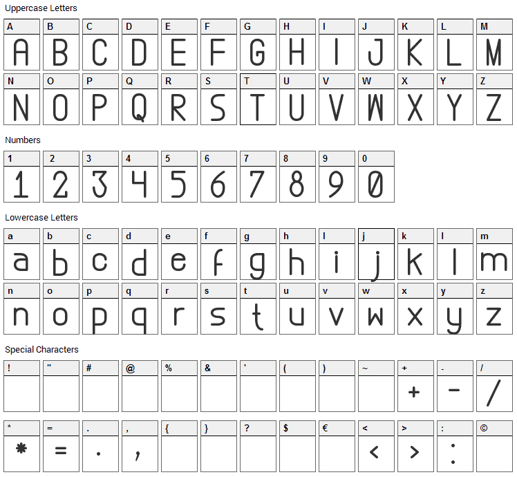 Abstrec Font Character Map