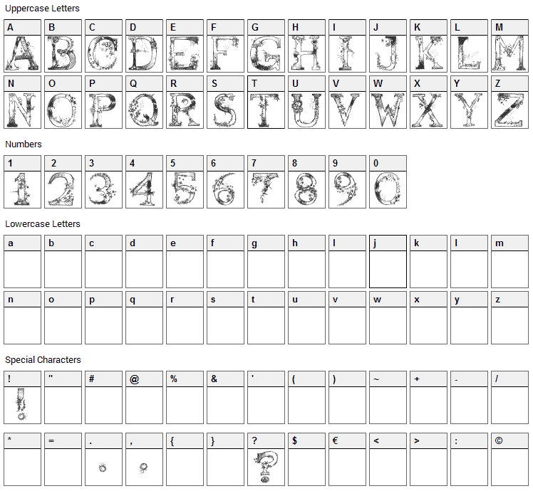 Abusive Pencil Font Character Map