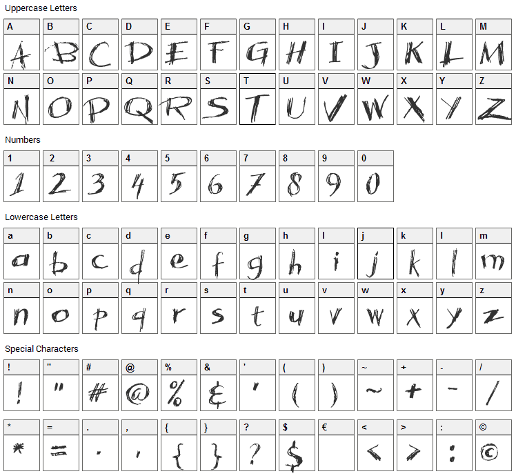 Acacia 23 Font Character Map
