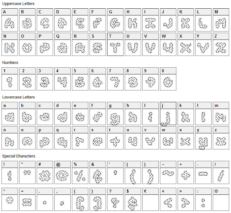 Accent Cookie Dough Font Character Map