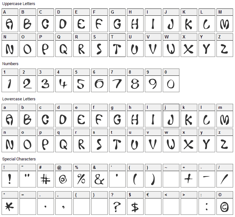 Ace Crickey Font Character Map