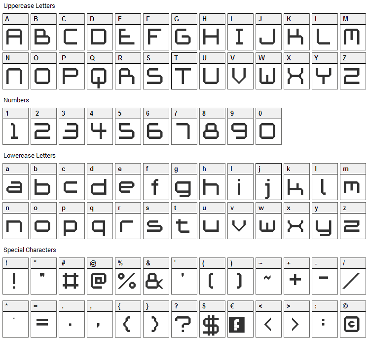 Ace Futurism Font Character Map