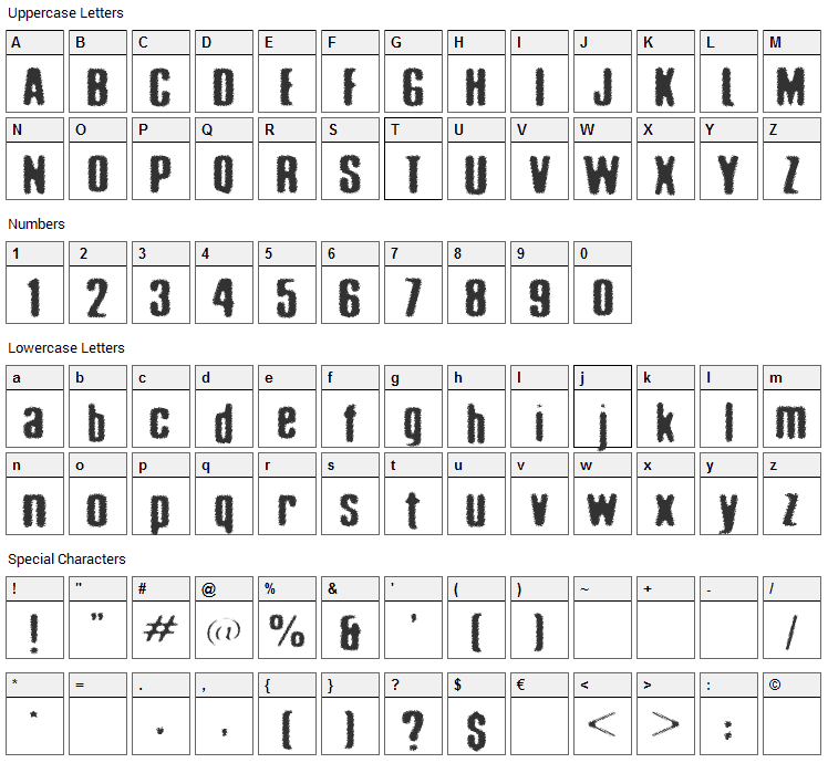 Acid Reflux Font Character Map