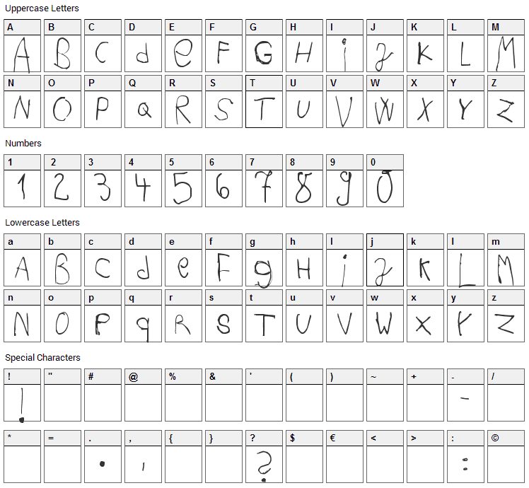 Acki Preschool Font Character Map