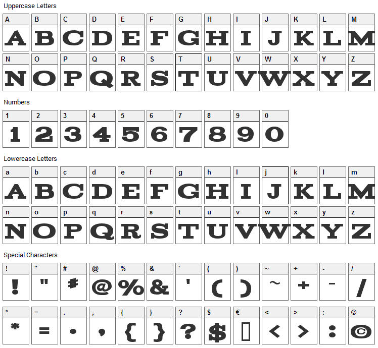 Acknowledgement Font Character Map