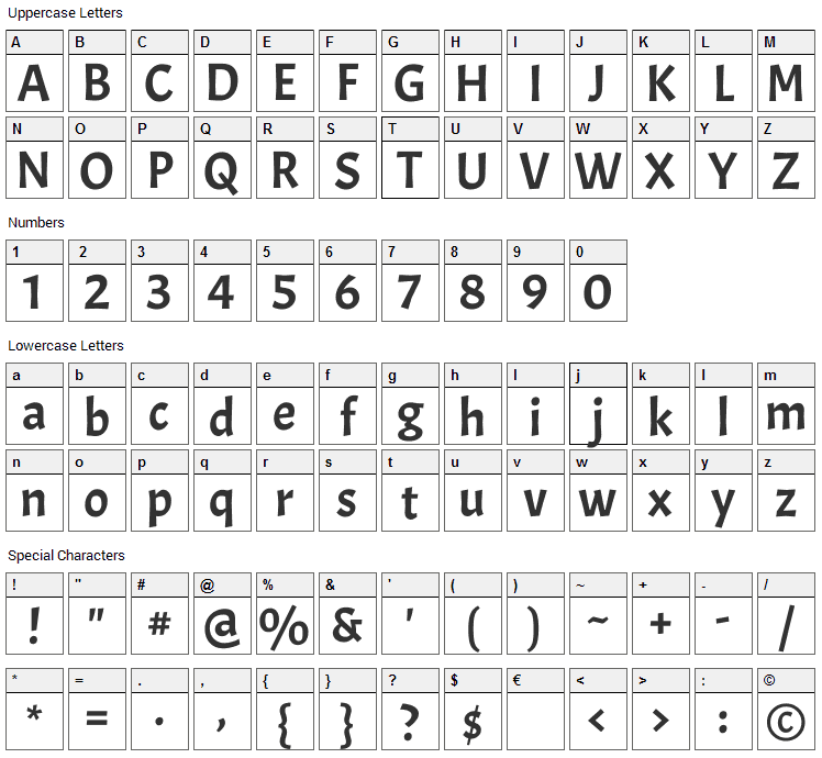 Acme Font Character Map