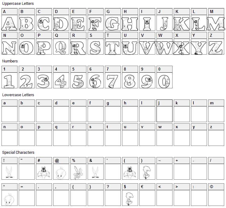 Acme University Font Character Map