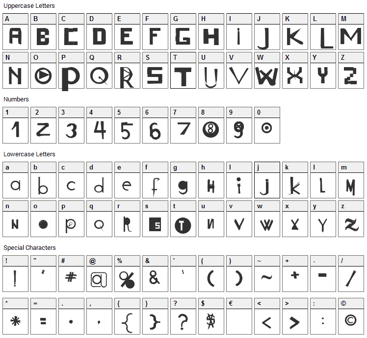 Acogessic Font Character Map