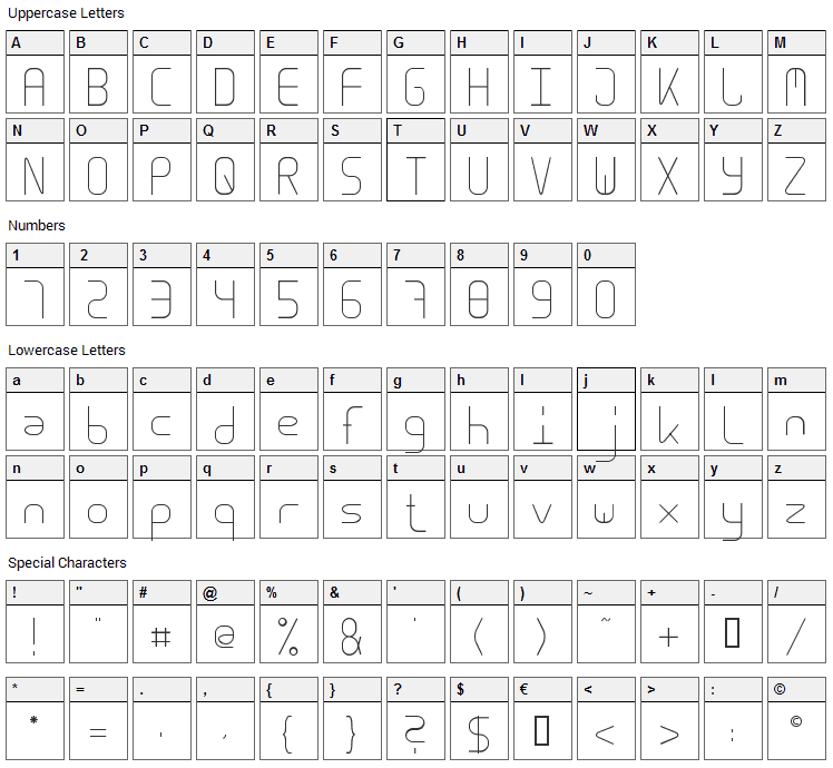 Across The Stars Font Character Map