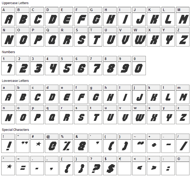 Action Force Font Character Map