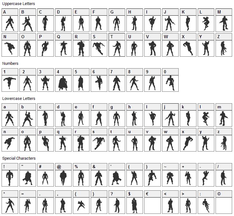 Action Men Font Character Map