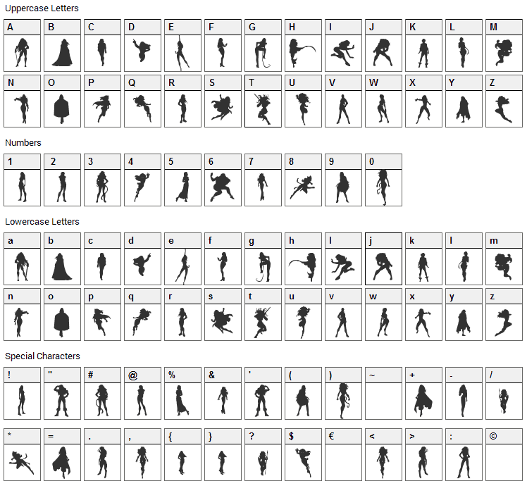 Action Women Font Character Map