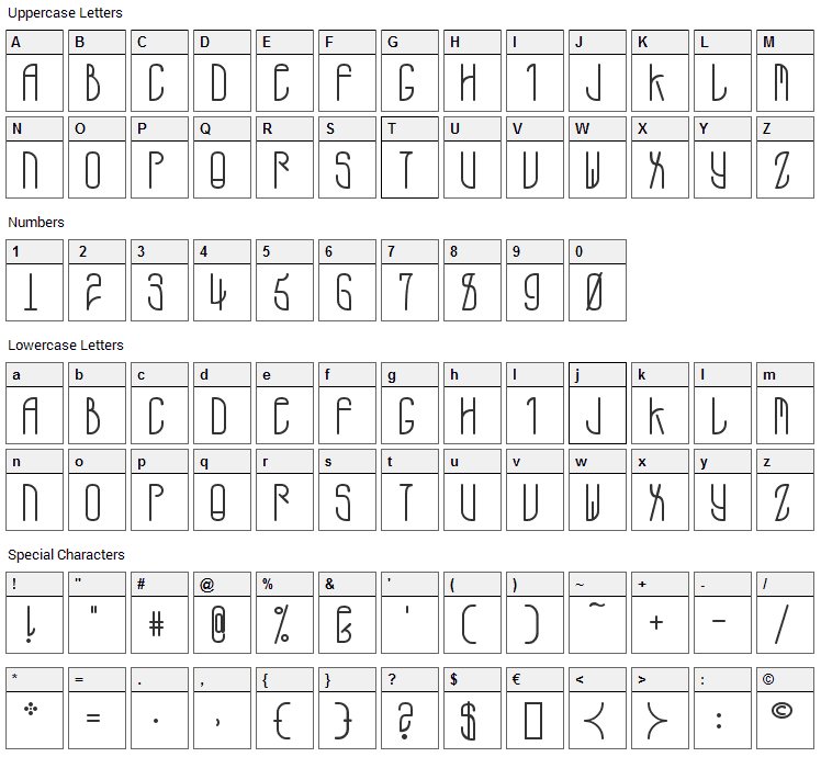 AD Mono Font Character Map
