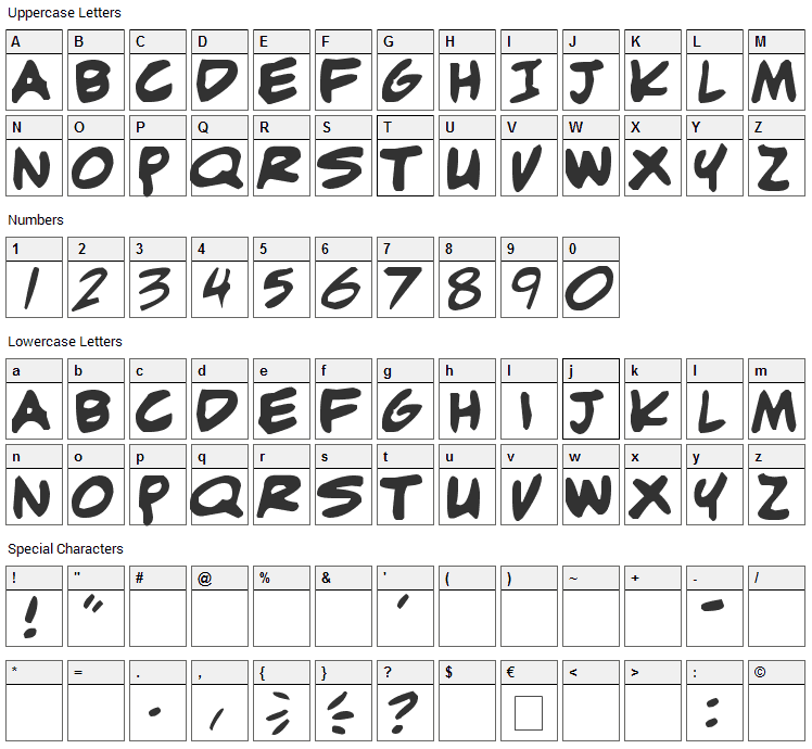 Adam Warren Font Character Map