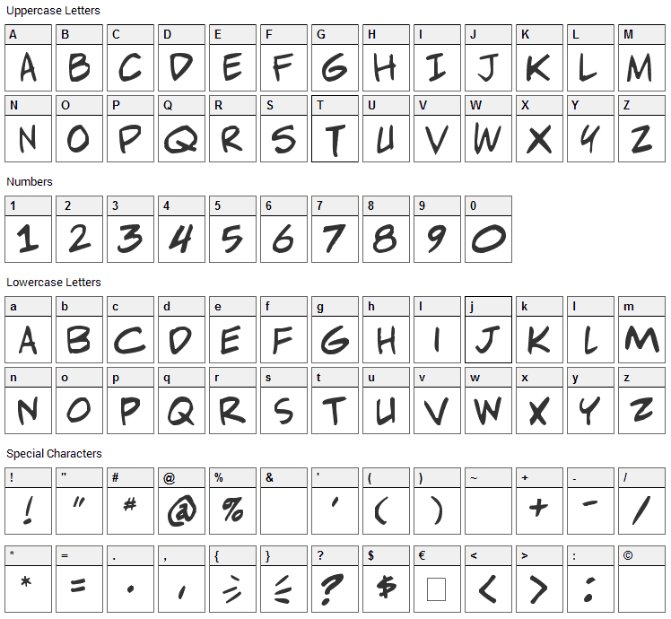 Adam Warren Pro Font Character Map