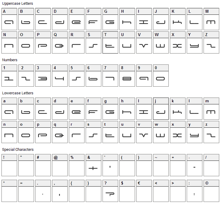 Adams Font Character Map