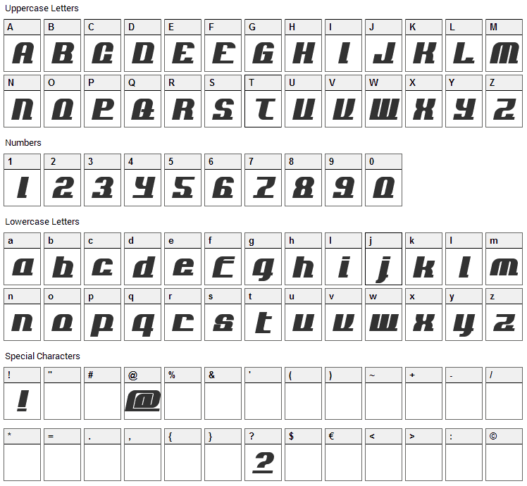 Add Loops Font Character Map