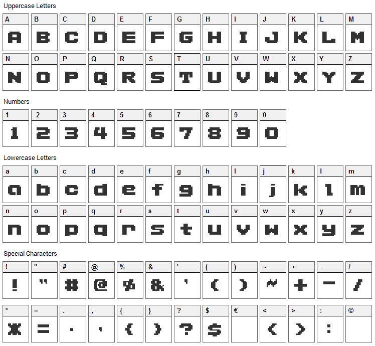 AddLGBitmap09 Font Character Map