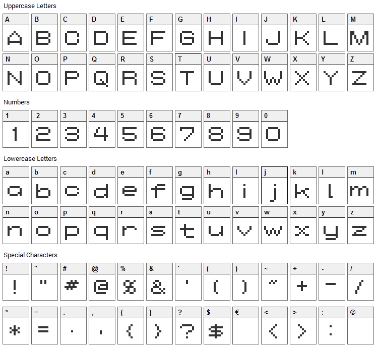 AddWBitmap09 Font Character Map