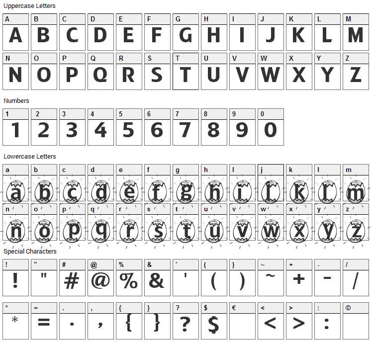 ADFB Easter Egg Font Character Map