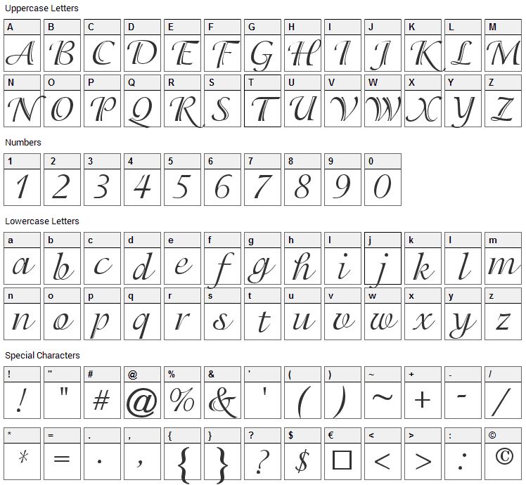 Adorable Font Character Map